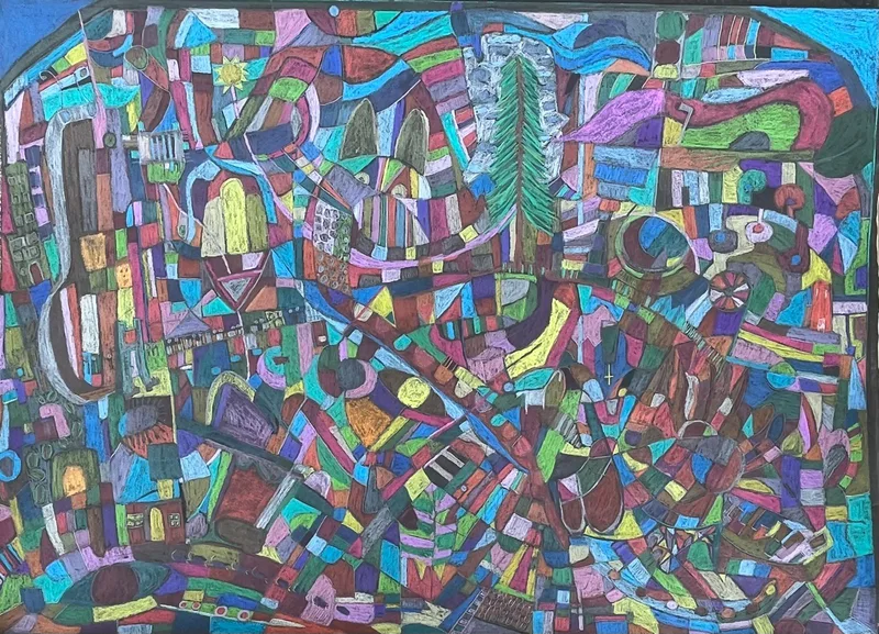 Jungfrau Johanna Artmann, Bunt auf Schwarz Nr.1, Buntstift auf Karton