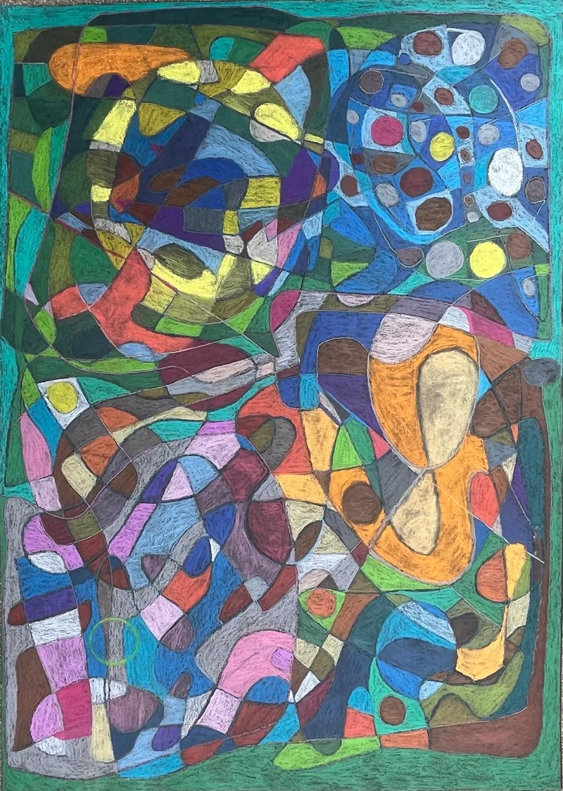 Jungfrau Johanna Artmann, Bunt auf Schwarz Nr.2, Buntstift auf Karton