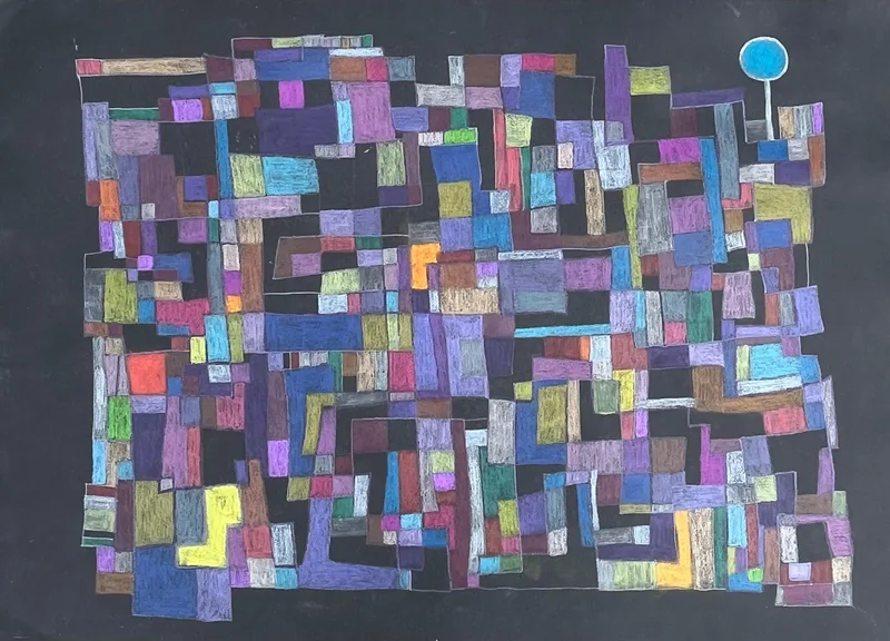 Jungfrau Johanna Artmann, Bunt auf Schwarz Nr.3, Buntstift auf Karton