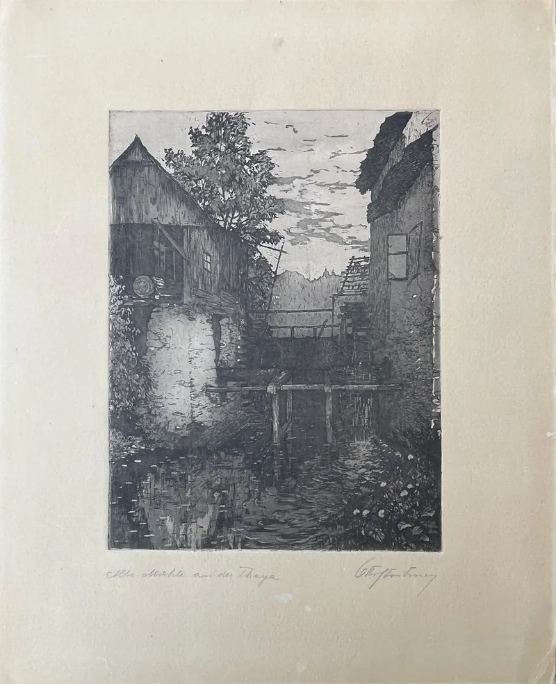 Unbekannt, Alte Mühle an der Thaya, Radierung