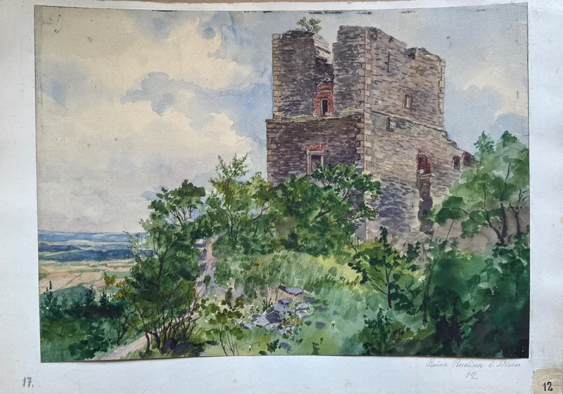 Josef Kafka, Ruine Rordiner bei Pilsen, Watercolour on paper
