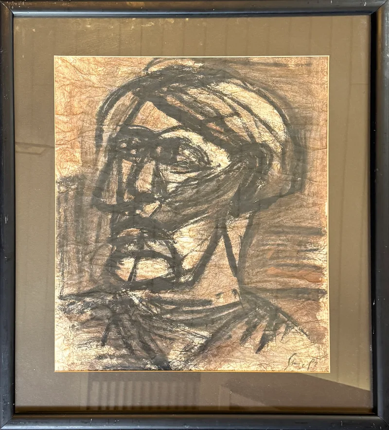 N. N., Männerkopf, Mischtechnik auf Papier
