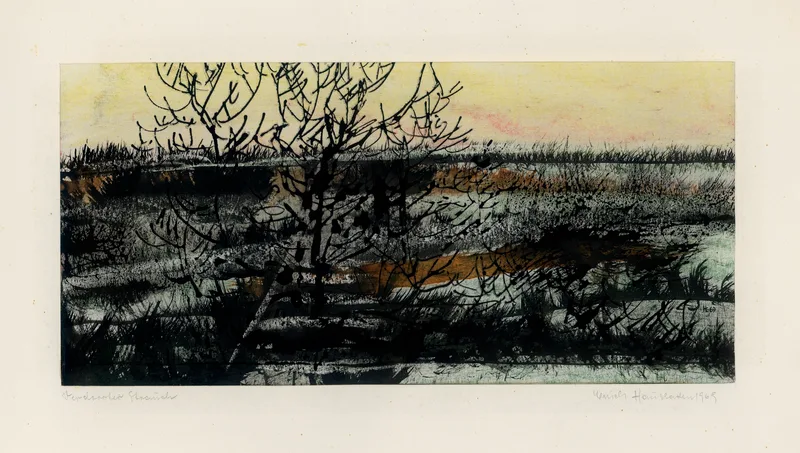Erich Hausladen, Verdorrter Strauch, Aquarell und Tusche