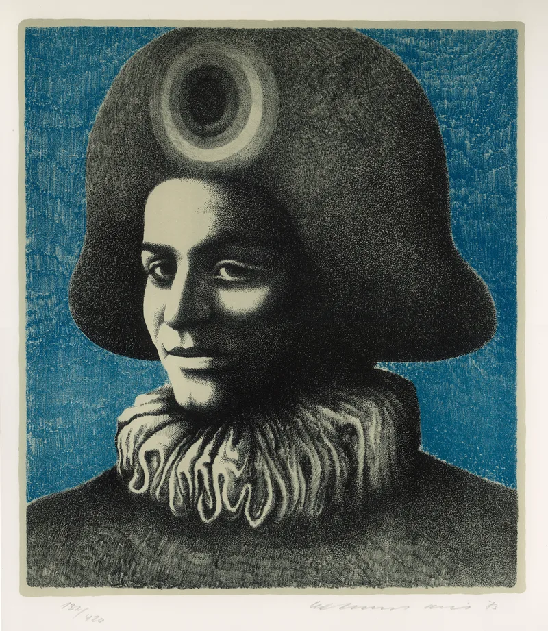 Helmut Kies, Kopf des Harlekin, Farblithographie